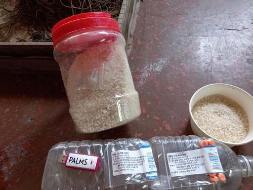 한강 하구서 건져 올린 쌀과 USB[행주 어민 제공]